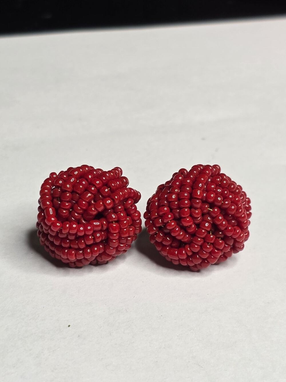 Vintage Red Faux Pearl Knotted Gold Tone Earrings Screw Back Closure